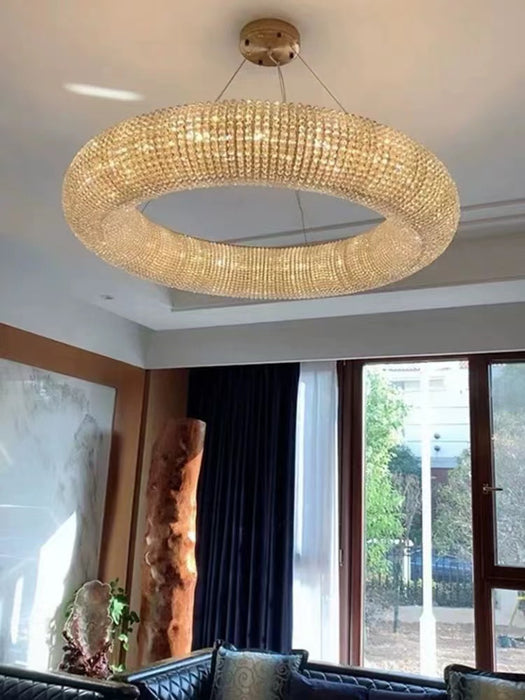 Luxury Living Room Crystal Ring Chandelier Round Pendant Light Fixture For Bedroom Decor In Silver/ Gold