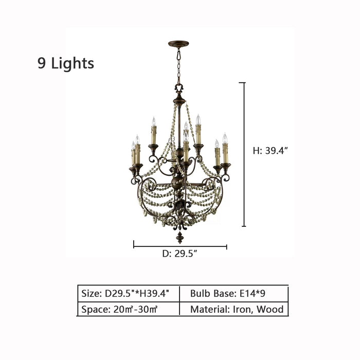 9 Heads: D29.5"*H39.4" chandelier,chandeliers,dining room fixtures,candle,wood,wooden,iron,branch,black chandelier,black iron,vintage style,countryside,entryway chandelier,home depot chandeliers