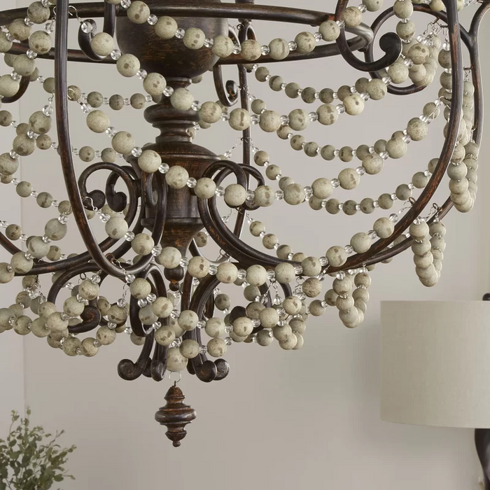 Lámpara de araña de cadena de perlas de vela bohemia de madera de estilo vintage para vestíbulo/entrada/sala de estar