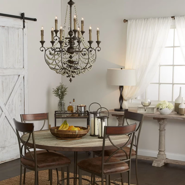 chandelier,chandeliers,dining room fixtures,candle,wood,wooden,iron,branch,black chandelier,black iron,vintage style,countryside,entryway chandelier,home depot chandeliers