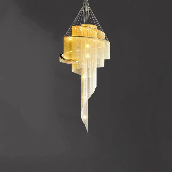 Lámpara de araña de cadenas de metal de lujo postmoderna de múltiples capas extra grande para habitación de techo alto