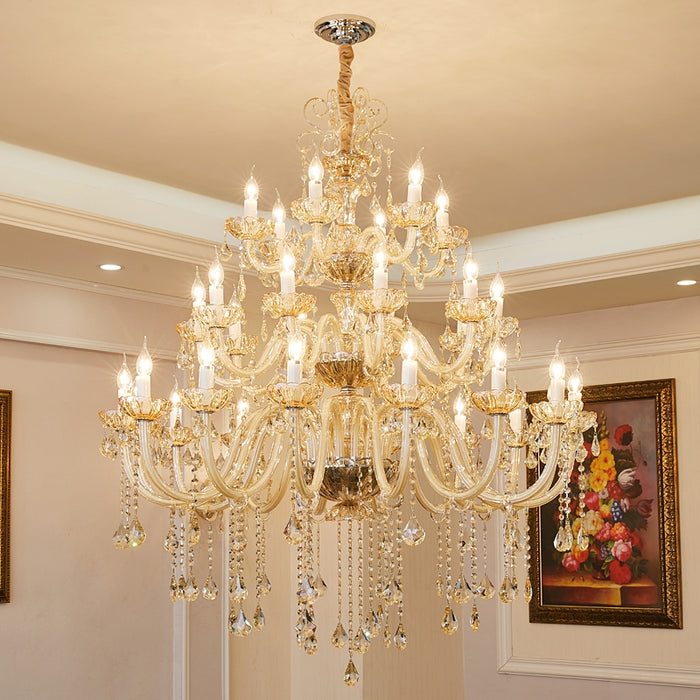 Lámpara colgante de cristal de varios niveles de lujo extra grande para habitaciones con techos altos