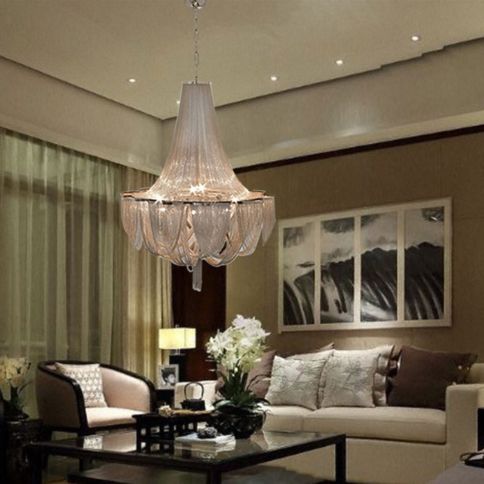 Lampadario a sospensione con nappa lunga in alluminio di grandi dimensioni, modelli di design, per ampio soggiorno/scala/villa