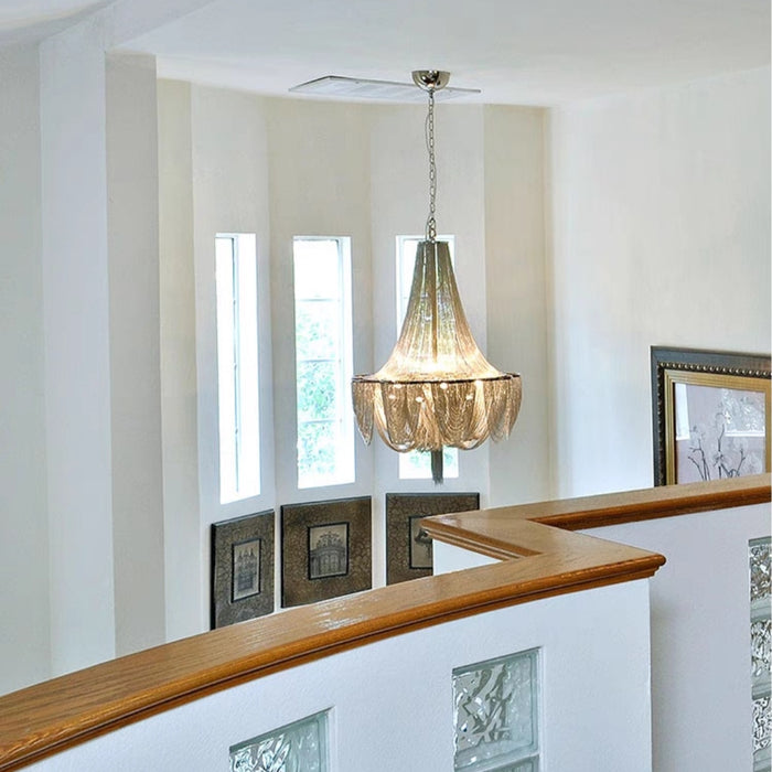 Lampadario a sospensione con nappa lunga in alluminio di grandi dimensioni, modelli di design, per ampio soggiorno/scala/villa
