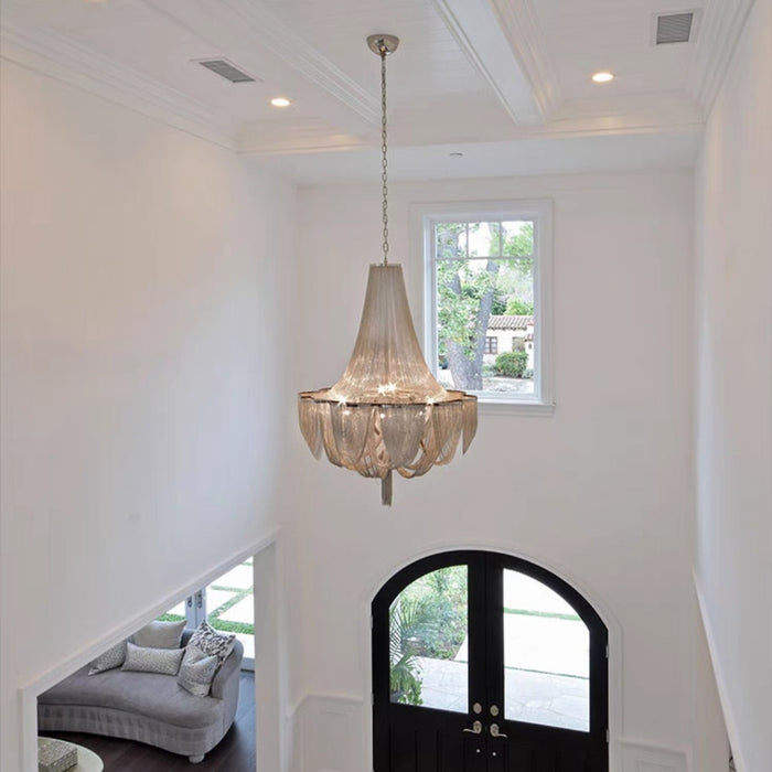 Chendelier colgante de borla larga de aluminio de gran tamaño, modelos de diseñador, para sala de estar/escalera/villa grande