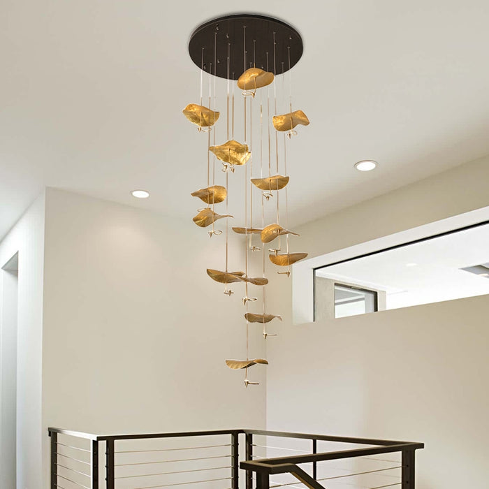 Lámpara colgante con forma de hojas de loto de arte nórdico para comedor/escaleras/vestíbulo