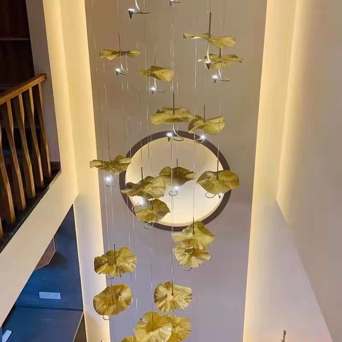 Lampadario a sospensione a forma di foglie di loto di arte nordica per sala da pranzo/scale/atrio
