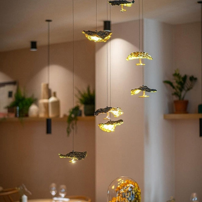 Lámpara colgante con forma de hojas de loto de arte nórdico para comedor/escaleras/vestíbulo