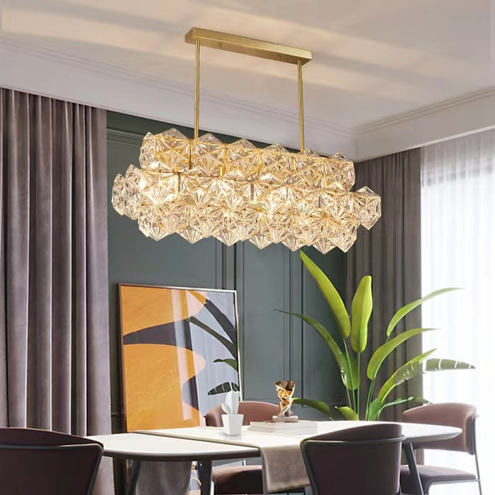 Lámpara colgante de cristal rectangular moderna recomendada por el diseñador para mesa de comedor/Isla de cocina/Bar
