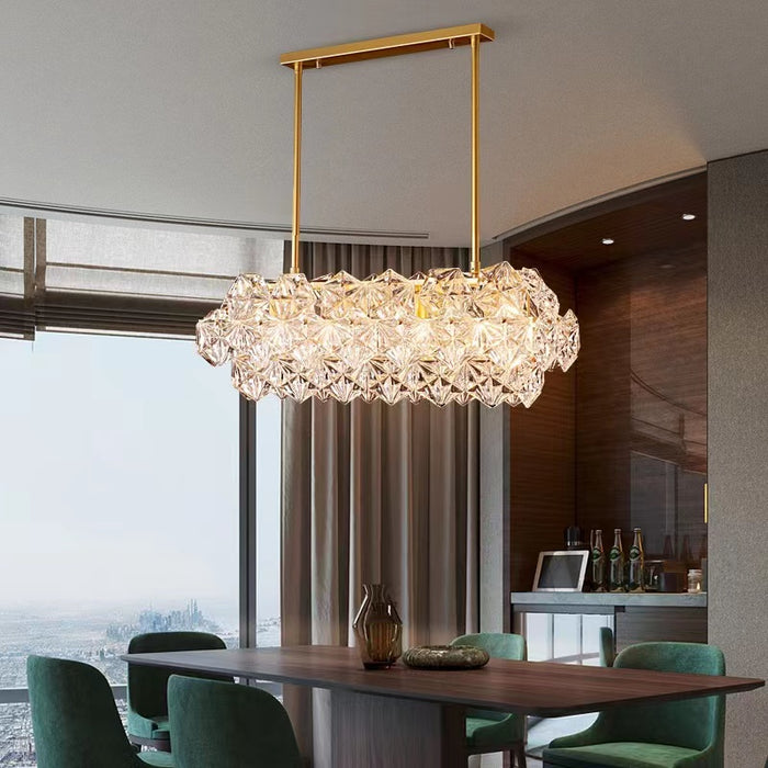 Lampadario a sospensione moderno in cristallo rettangolare consigliato dal designer per tavolo da pranzo/isola cucina/bar