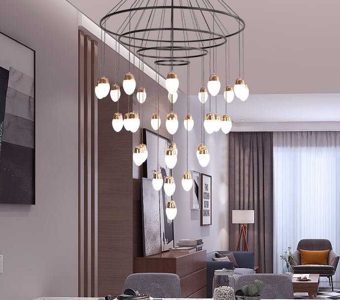 Lámpara de araña posmoderna extragrande de varios niveles para habitaciones o escaleras con techos altos