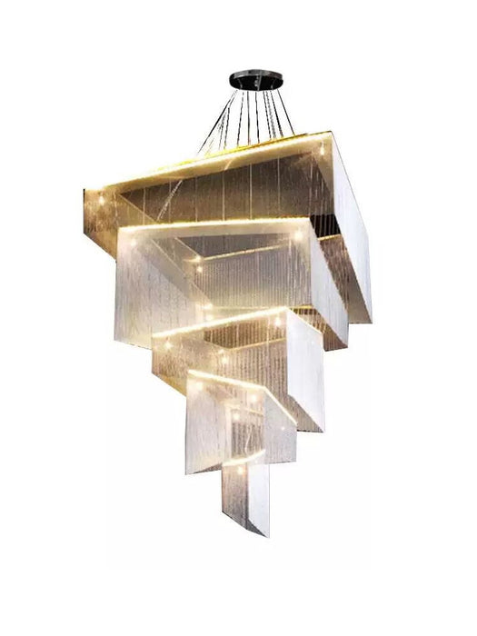 Lámpara de araña de borlas de cadena de aluminio de varios niveles, arte extragrande, para habitación de techo alto