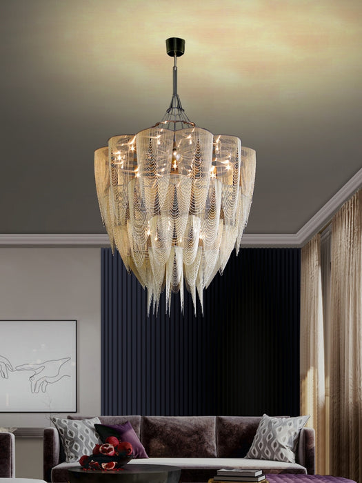 Oversized Post-Modern Aluminium Chain Tassel Pendant Chandelier for Large Living Room/Staircase/Villa