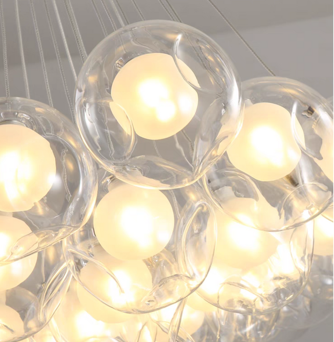 Lampadario artistico moderno di grandi dimensioni con sfera di vetro e bolle per soggiorno/sala da pranzo/negozio di abbigliamento