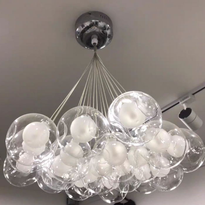 Lámpara de araña moderna de gran tamaño con bola de cristal y luz de burbujas para salón/comedor/tienda de ropa
