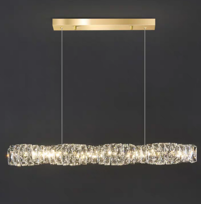 Nuovo ciondolo rettangolare di lusso Nordic Light in ottone e cristallo per sala da pranzo/isola cucina