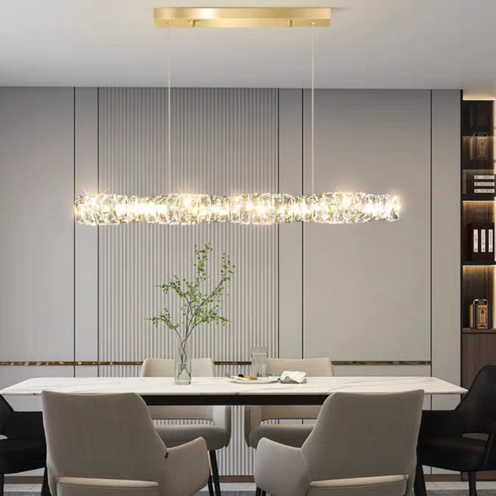 New Nordic Light Luxury Rectangle Brass and Crystal Pendant for Dining Room/Kitchen Island