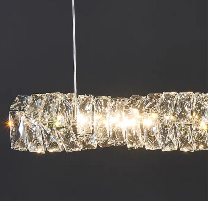 Nuovo ciondolo rettangolare di lusso Nordic Light in ottone e cristallo per sala da pranzo/isola cucina