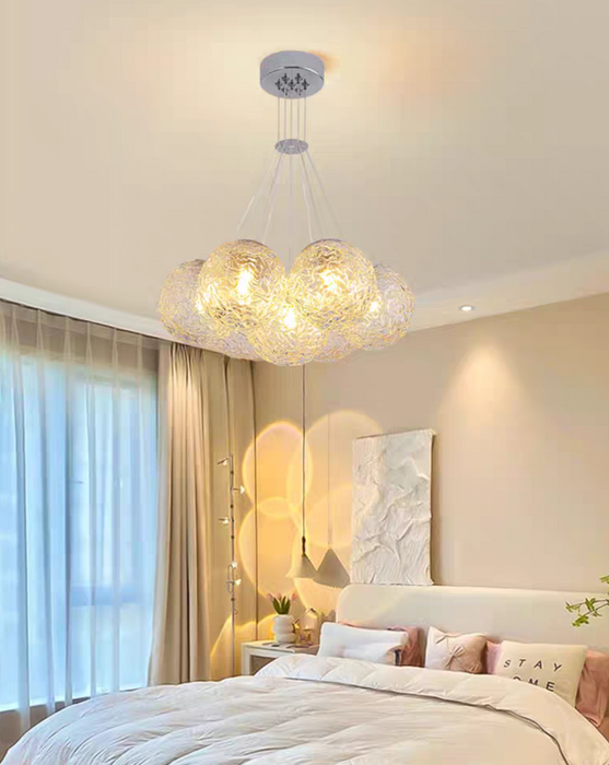 Lámpara colgante de burbujas de cristal con patrón de agua de arte nórdico asequible para sala de estar/comedor/dormitorio