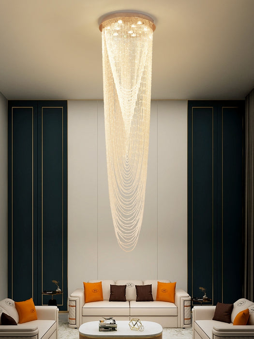 Extra Large Affordable Luxury Tiered Tassel Watefall Crystal Chandelier for Spiral Staircase/Villa/Hotel Lobby/Foyer