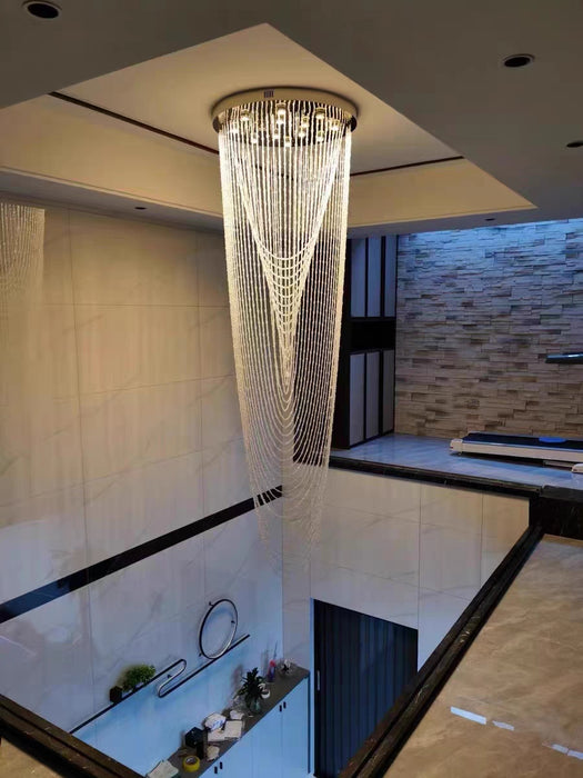 Extra Large Affordable Luxury Tiered Tassel Watefall Crystal Chandelier for Spiral Staircase/Villa/Hotel Lobby/Foyer