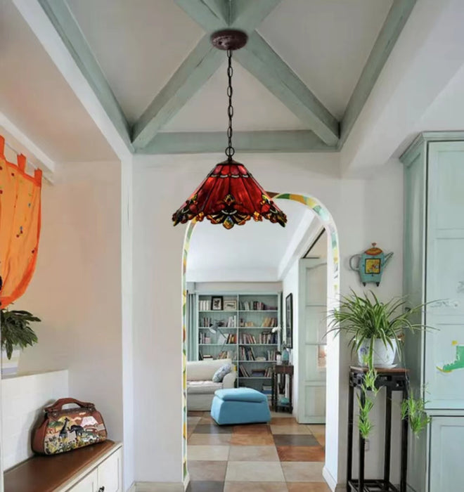 Tiffany Vintage Multi-Color Umbrella Glass Pendant for Hallway/Entryway/Living Room
