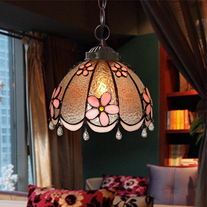 Tiffany Retro Ideas Lampadario a sospensione a forma di ombrello in vetro colorato per soggiorno/ingresso/foyer/corridoio