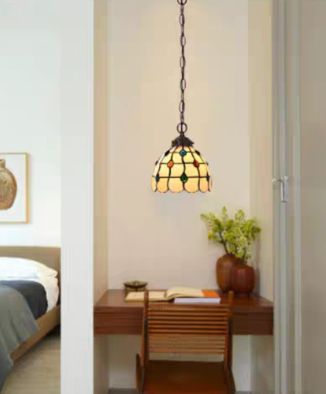 Tiffany Retro Ideas Lámpara colgante con forma de paraguas de cristal colorido para sala de estar/entrada/vestíbulo/pasillo