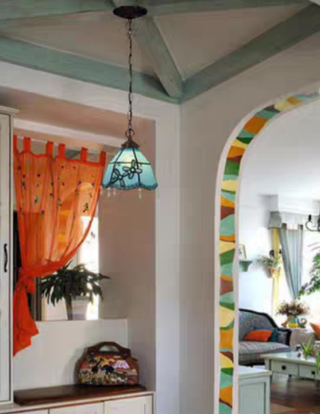 Tiffany Retro Ideas Lampadario a sospensione a forma di ombrello in vetro colorato per soggiorno/ingresso/foyer/corridoio