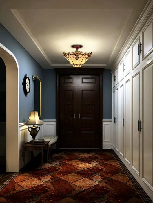 Lámpara colgante de cristal con forma de paraguas al revés, colorida, Tiffany, para entrada/vestíbulo/pasillo