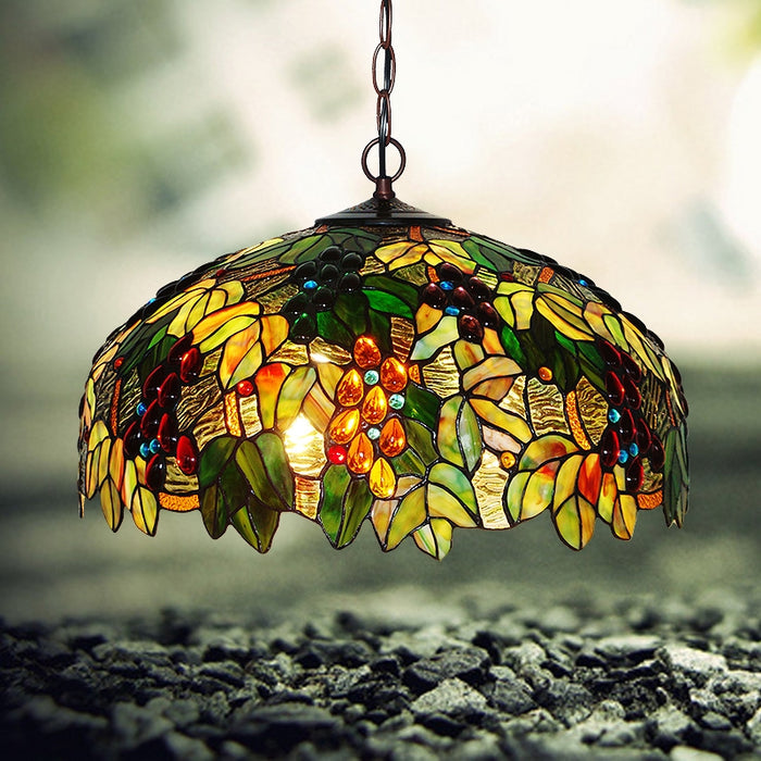 Tiffany Vintage Style Multi-Color Glass Grapes Pendant Chandelier for Cafe/Bar/Entryway