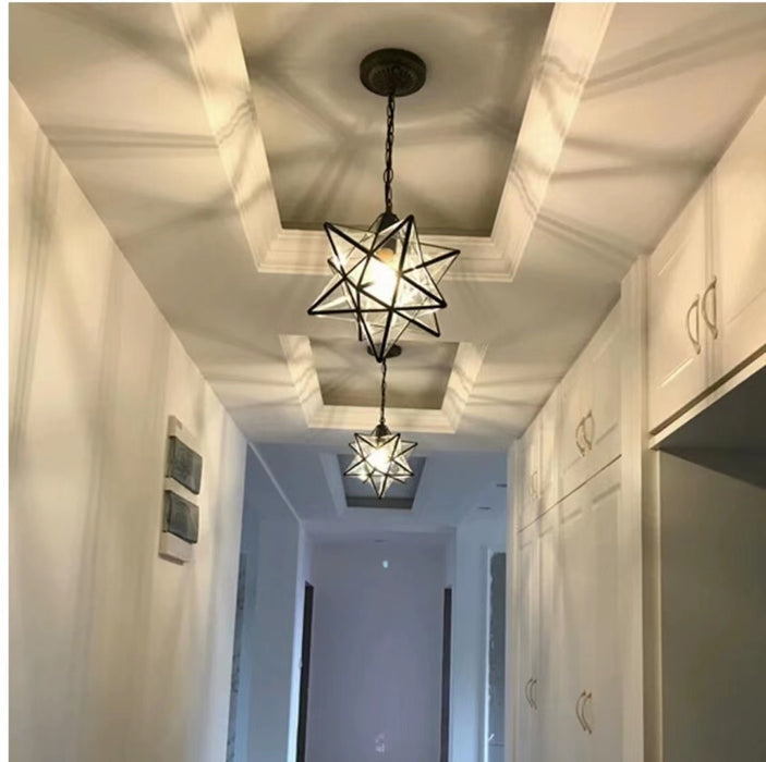 Affordable Tiffany Chandelier Clear Seedy Glass Pentagram Pendant for Entryway/Hallway/Bedside