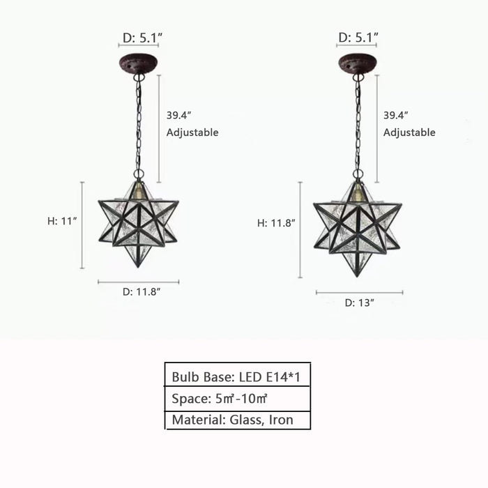 Lampadario Tiffany a prezzi accessibili con pendente a forma di pentagramma in vetro trasparente per ingresso/corridoio/comodino