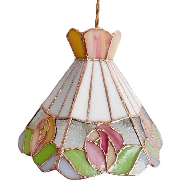Lámpara de araña Tiffany Vintage Lucite Rose de vidrieras para vestíbulo/bar/cafetería/mesita de noche
