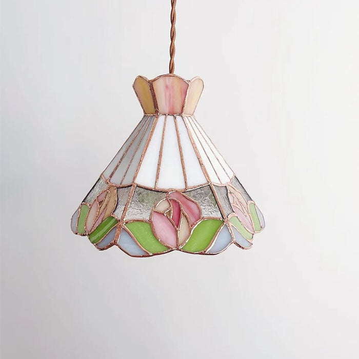 Lámpara de araña Tiffany Vintage Lucite Rose de vidrieras para vestíbulo/bar/cafetería/mesita de noche