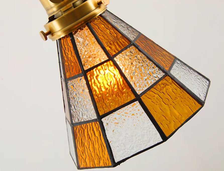 Lampada a sospensione in ottone in vetro smerigliato colorato stile vintage Tiffany per bar/caffetteria/ingresso