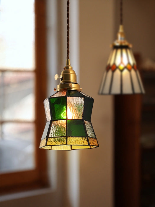 Tiffany Vintage Style Colorful Frosted Glass Pendant Brass Light for Bar/Cafe/Entryway
