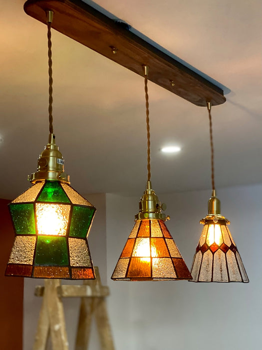 Lampada a sospensione in ottone in vetro smerigliato colorato stile vintage Tiffany per bar/caffetteria/ingresso