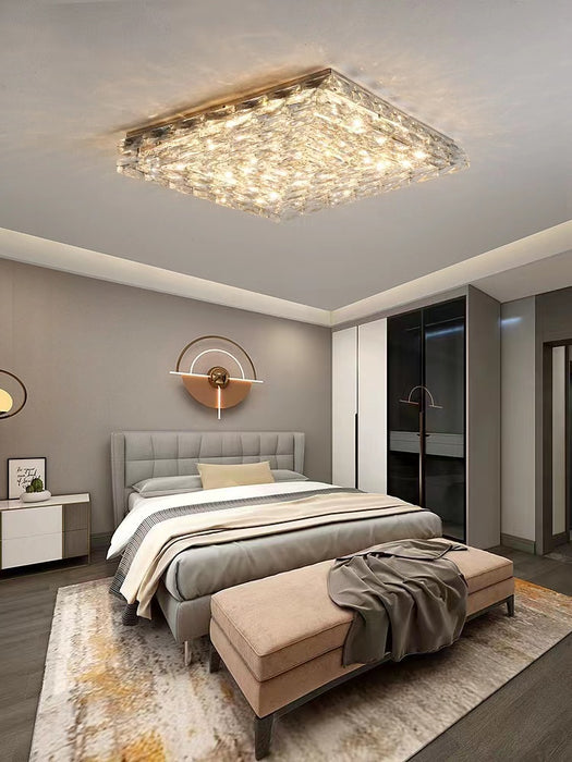 Lampadario di cristallo extra large di lusso con montaggio a incasso, luce rettangolare, per soggiorno/camera da letto