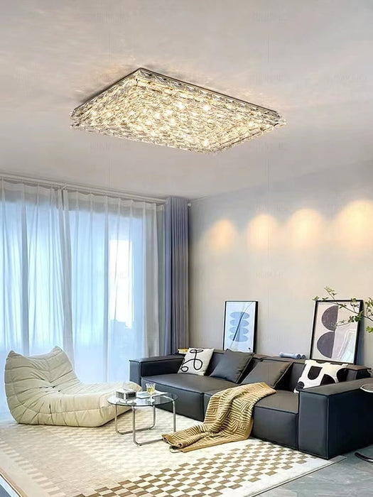 Extra Large Luxury Rectangle Light Flush Mount Crystal Chandelier for Living Room/Bedroom