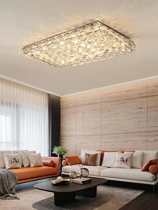 Lámpara de araña de cristal de montaje empotrado con luz rectangular de lujo extra grande para sala de estar/dormitorio