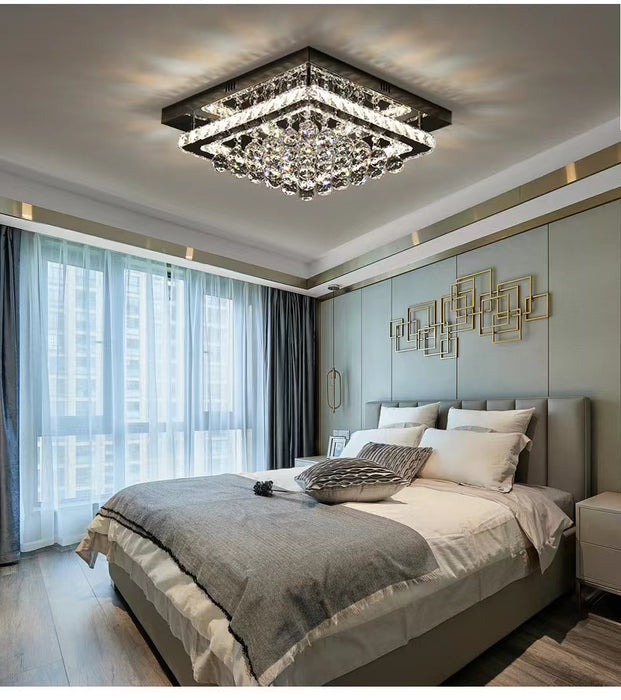 Extra Large Two Layers Rectangle Crystal Flush Mount Chandelier for Living Room/Bedroom