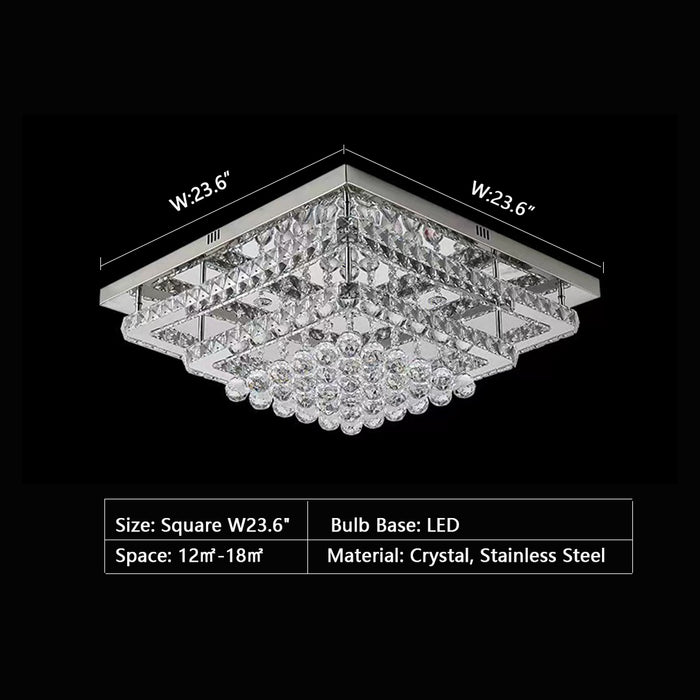 Square: W23.6" chandelier,chandeliers,flush mount,ceiling,crystal,stainless steel,square,rectangle,muti-tiers,tiers,layers,multi-layer,dining room,dining table,long table,big table