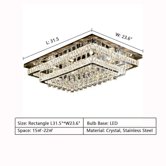 Rectangle: L31.5"*W23.6" chandelier,chandeliers,flush mount,ceiling,crystal,stainless steel,square,rectangle,muti-tiers,tiers,layers,multi-layer,dining room,dining table,long table,big table