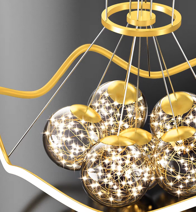 Modern Round Full Sky Star Light Transparent Glass Ball Chandelier for Living/Dining Room/Bedroom