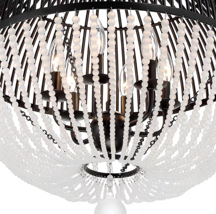 Lampadario a candela con ciondolo a forma di sfera di Boemia con perline di legno chiaro per camera da letto/foyer/ingressi/soggiorno