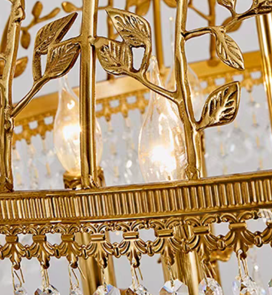 Lampadario a candela pendente in cristallo di rame pieno di lusso barocco per ingresso/foyer/sala da pranzo