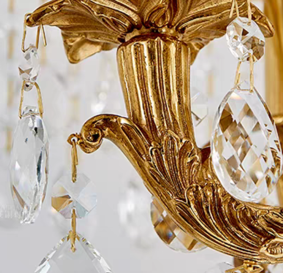Lampadario a candela pendente in cristallo di rame pieno di lusso barocco per ingresso/foyer/sala da pranzo