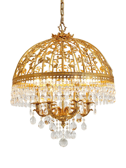 Baroque Luxury Full Copper Crystal Pendent Candle Chandelier for Entryway/Foyer/Dining Room