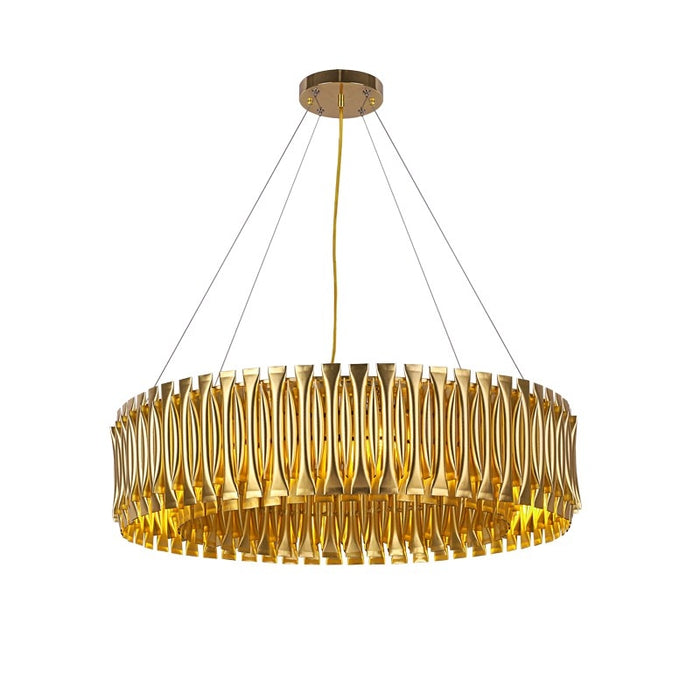 Lámpara de araña dorada redonda hueca de aluminio, luz posmoderna, de lujo, para salón/comedor/bar